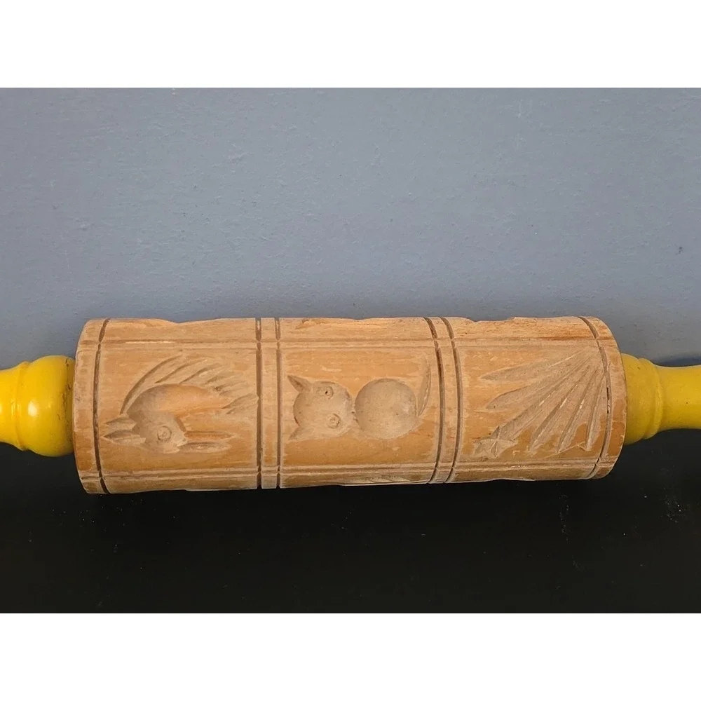 Vintage Wood Springerle Rolling Pin‎ Shortbread Cookie Wood Mold